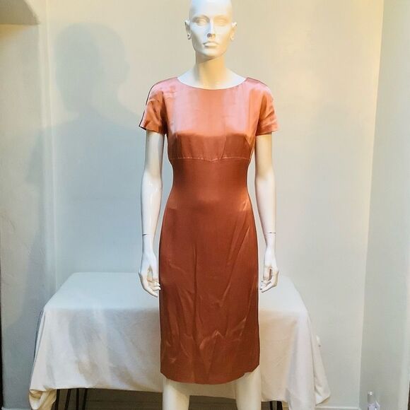 PRADA SATIN DRESS 8 PINK ROSE VINTAGE FITTED CLASSIC - Picture 1 of 7